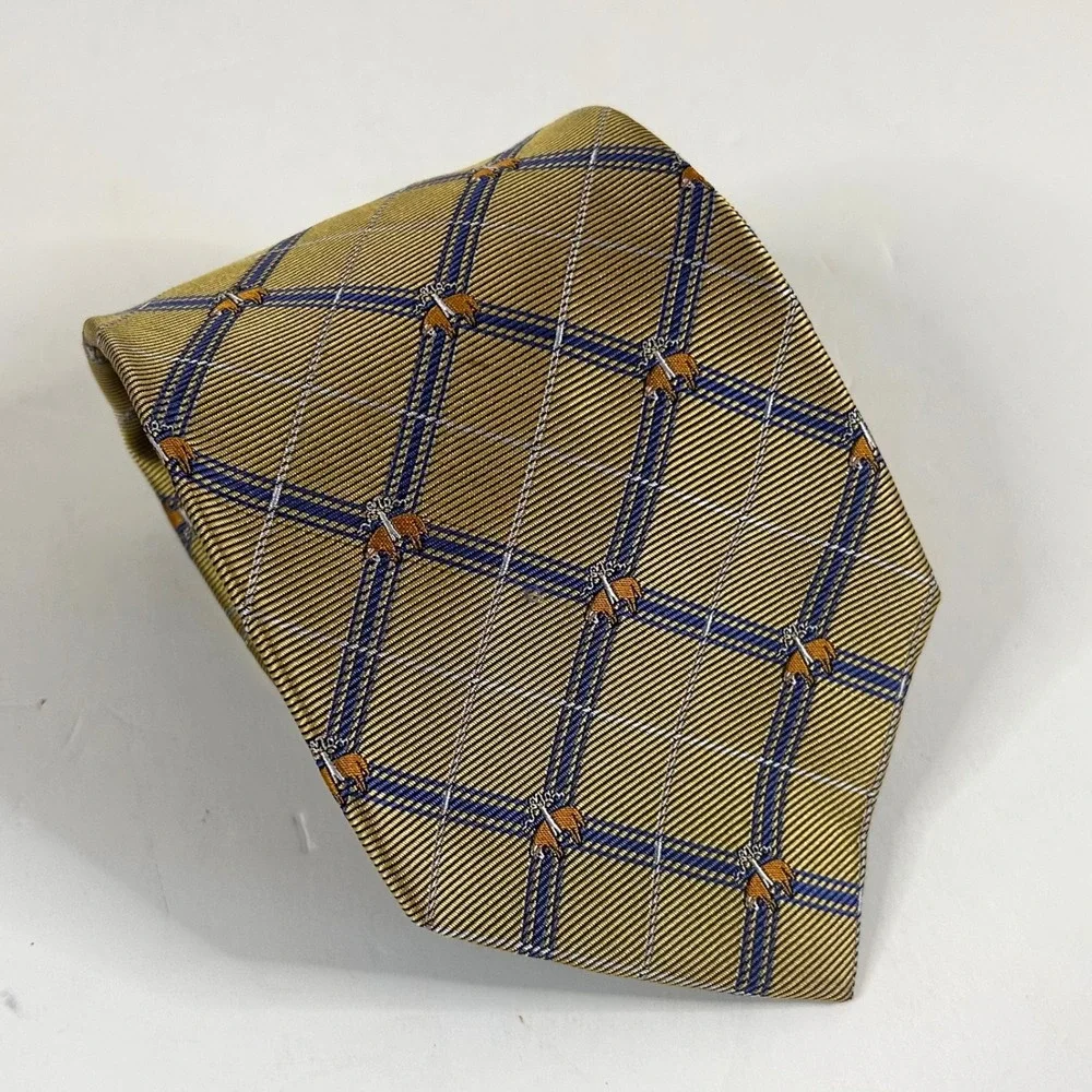 Brooks Brothers Necktie Gold Plaid Golden Fleece Silk Mens Tie 3 3/4 x 59